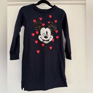 Disney Navy Long Sleeve Sweatshirt Dress w/ Sequin Mickey Mouse and Red Hearts